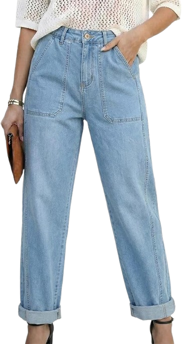 Baggy Barrel High Waisted Stretchy Straight Leg Jean